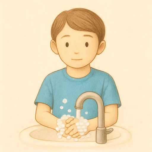 Illustrierte Lernkarte — Waschen