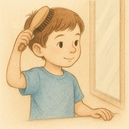 Illustrierte Lernkarte — Haare bürsten