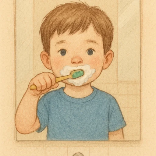 Illustrierte Lernkarte — Zähne putzen