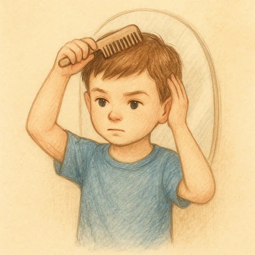 Illustrierte Lernkarte — Haare kämmen