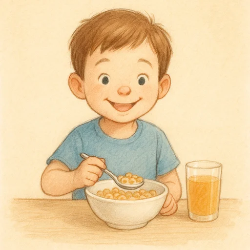 Illustrierte Lernkarte — Frühstücken