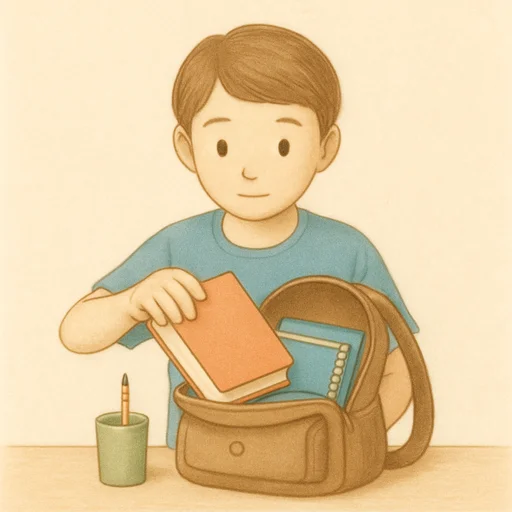 Illustrierte Lernkarte — Rucksack packen