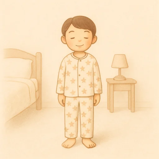 Illustrierte Lernkarte — Schlafanzug anziehen