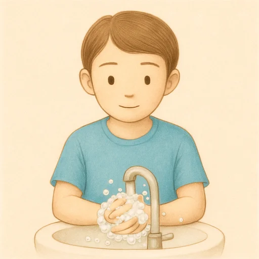 Illustrierte Lernkarte — Hände waschen