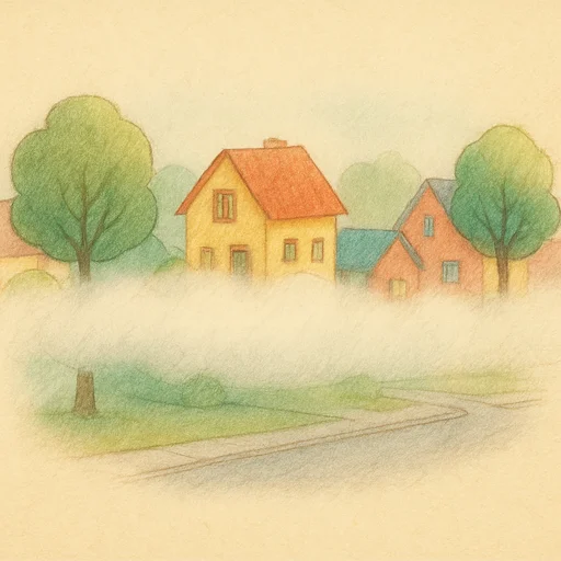 Illustrierte Lernkarte — Neblig