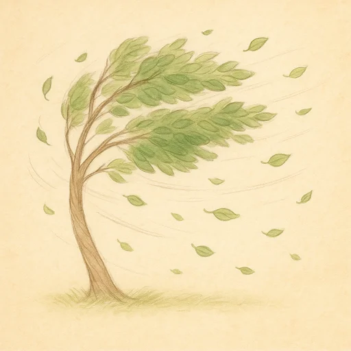 Illustrierte Lernkarte — Windig